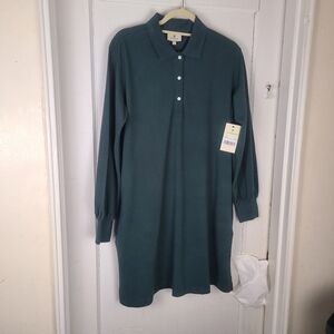 Tuckernuck June Bug Polo Shirt Dress Long-sleeves Women's M Green NWT.